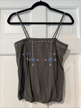 aerie Olive Green Embroidered Spaghetti Strap Camisole